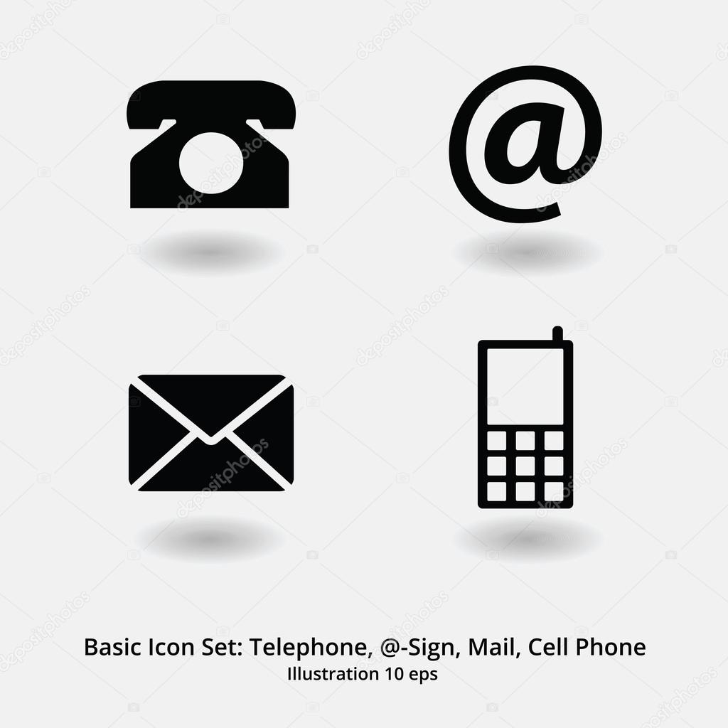 Basic Icon Set: Telephone, At-sign, Mail and Cellphone