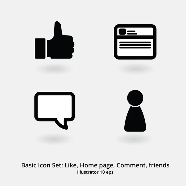 Conjunto de ícones básicos: Como, Home Page, Comentar, Amigos — Vetor de Stock