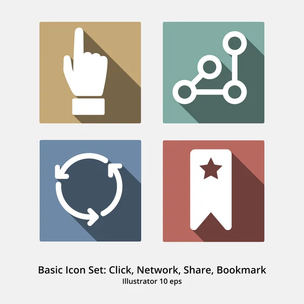 Basic Icon Set: Click Hand, Network, Share, Bookmark — Stock Vector