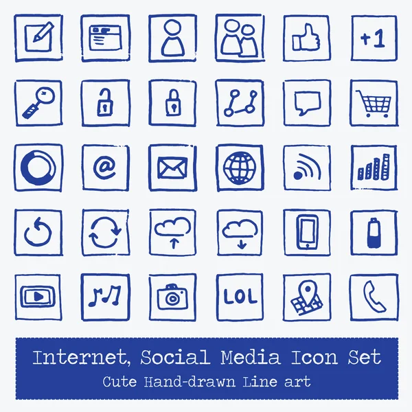 Internet Social Media - Icon Set - Hand Drawn — Stock Vector