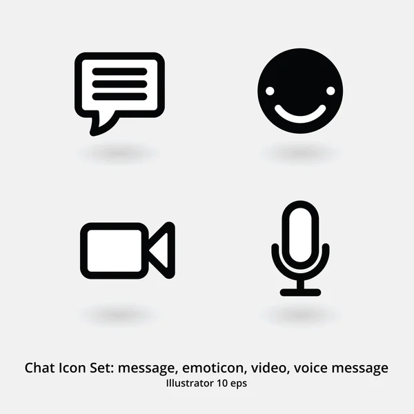 Grundlegende Chatsymbole: Nachricht, Emoticon, Videochat, Sprachnachricht — Stockvektor