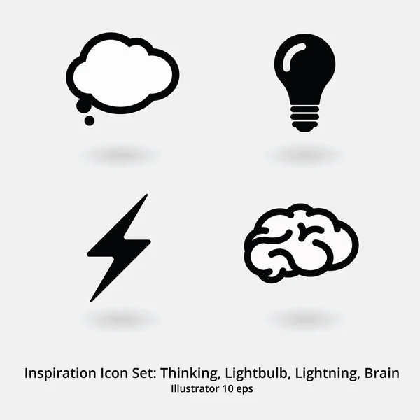 Conjunto de iconos de inspiración: Pensamiento, Bombilla, Rayo, Cerebro — Archivo Imágenes Vectoriales