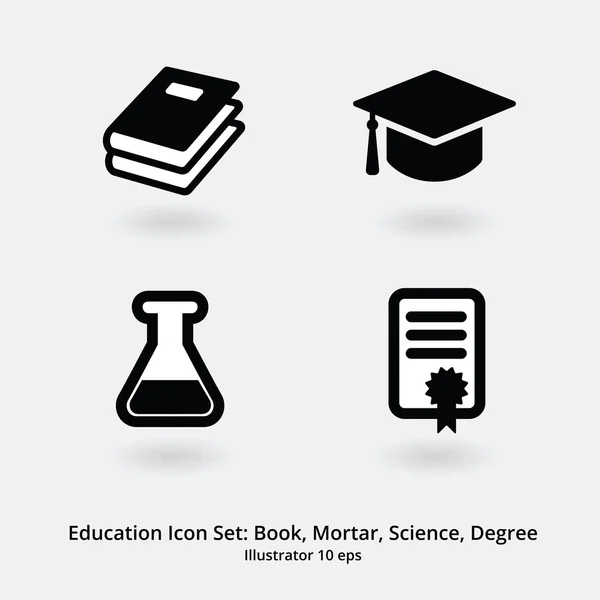 Conjunto de ícones de educação: Livros, Argamassa, Ciência, Grau — Vetor de Stock