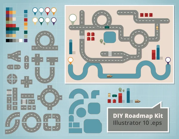 Routekaart designelementen, Set van illustraties — Stockvector