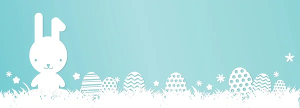 Paskalya banner - Bunny, şirin Paskalya yumurtaları, çim ve çiçek