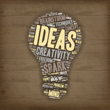 Word Cloud - yaratıcılık ve ilham - ampul şekli Wo üzerinde