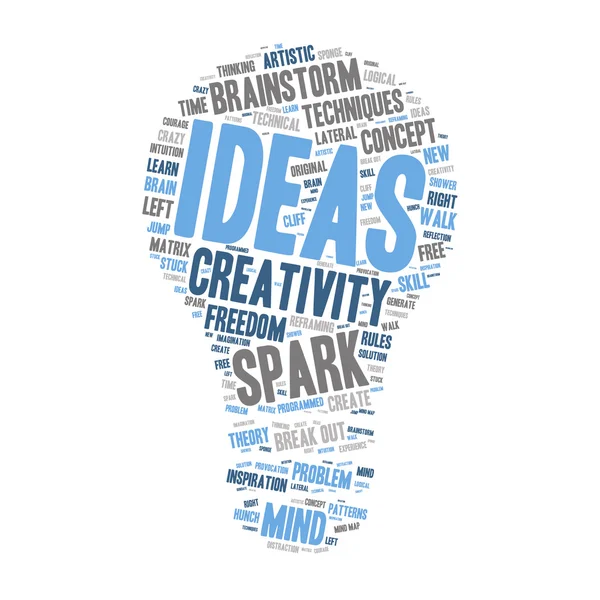 Word Cloud - Creativity and Inspiration - Light Bulb Shape — Stock Vector