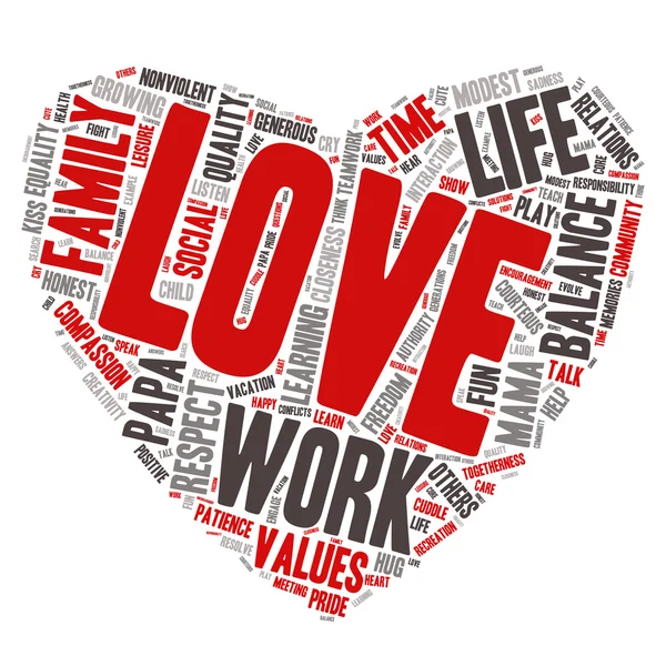 Word Cloud - Family Values, Love - Heart Shape - Stok Vektor