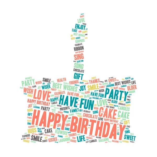 Słowo Cloud - Happy Birthday Celebration - ciasto — Wektor stockowy