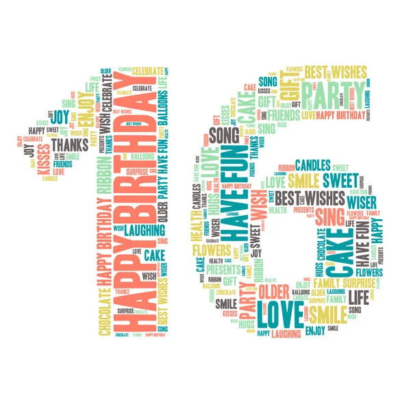 Word Cloud - Happy Birthday Celebration - Sixteen — Stock Vector