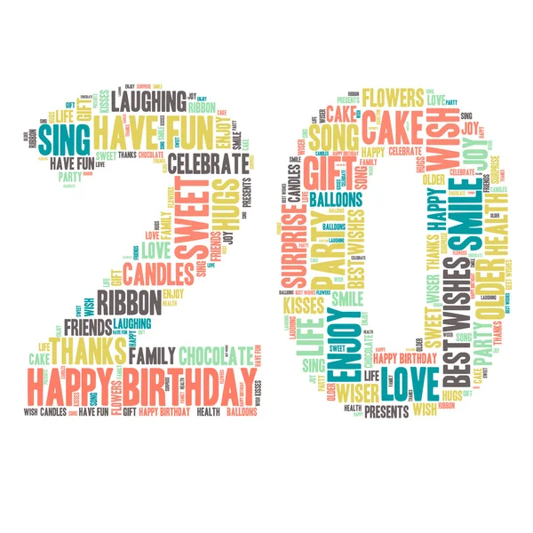 Word Cloud - Feliz Aniversário Celebração - Vinte — Vetor de Stock