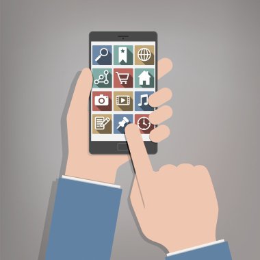Akıllı telefon - Icon Set ile düz tasarım holding eller