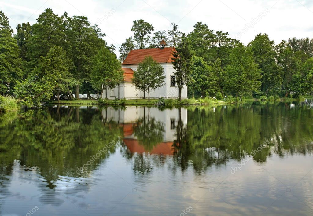 Church of St. John of Nepomuk on water in Zwierzyniec. Poland