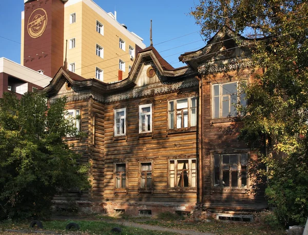 Velha Casa Madeira Barnaul Altai Krai Sibéria Ocidental Rússia — Fotografia de Stock