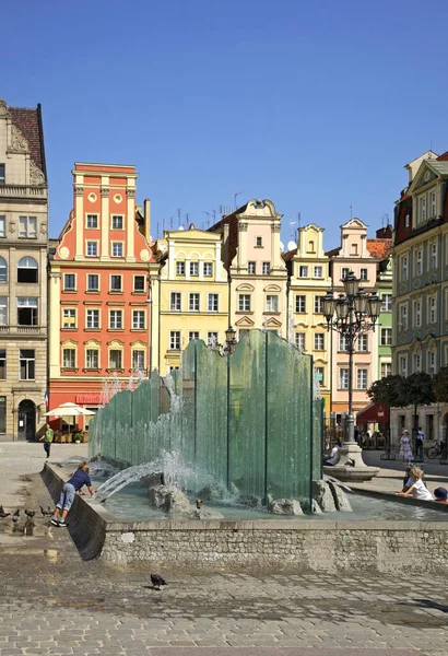 Szökőkút Market Square Wroclaw Ban Lengyelország — Stock Fotó