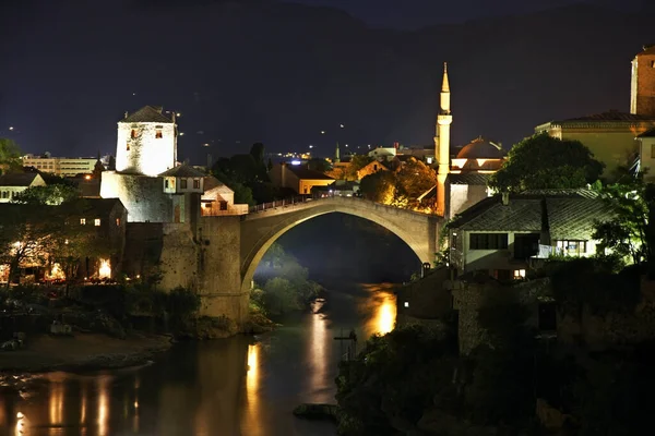 Vieux Pont Mostar Nuit Bosnie Herzégovine — Photo
