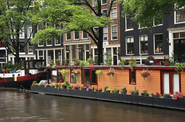 Hausboot Kanal Amsterdam Niederlande — Stockfoto