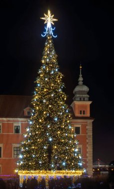 Varşova 'daki Castle Meydanı' nın tatil süslemeleri. Polonya