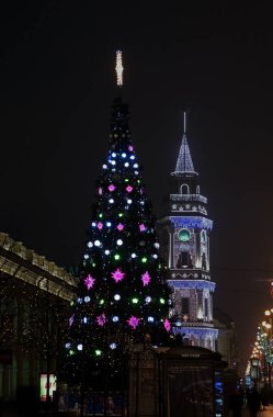 Saint Petersburg Nevsky 'deki Duma şehir binasının (belediye binası) inşası. Rusya