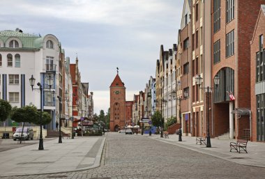 Elblag 'daki eski pazar caddesi. Ilık-Masurya Voyvoda 'sı. Polonya