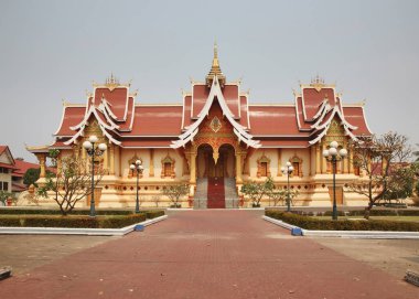 Vientiane 'deki Wat That Luang Nuea (Nua) tapınağındaki Hor Thammasapha (Budist Kongre Salonu). Laos