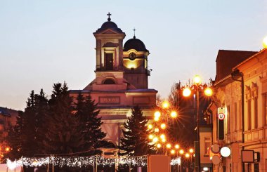 Poprad 'taki St. Egidius Meydanı' ndaki Lutheran St. Trinity Kilisesi. Slovakya