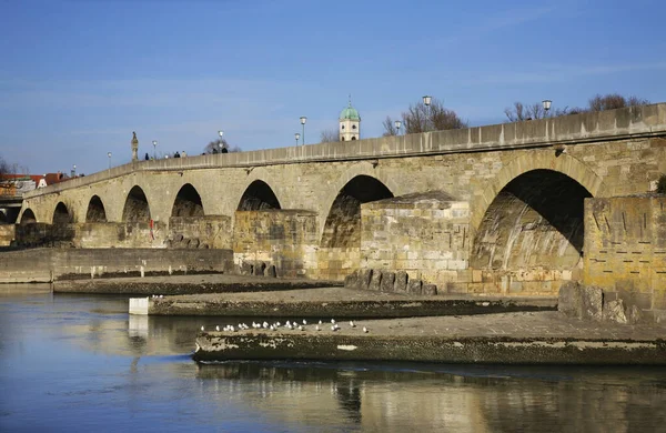 Kamienny Most Nad Dunajem Regensburgu Bawaria Niemcy — Zdjęcie stockowe