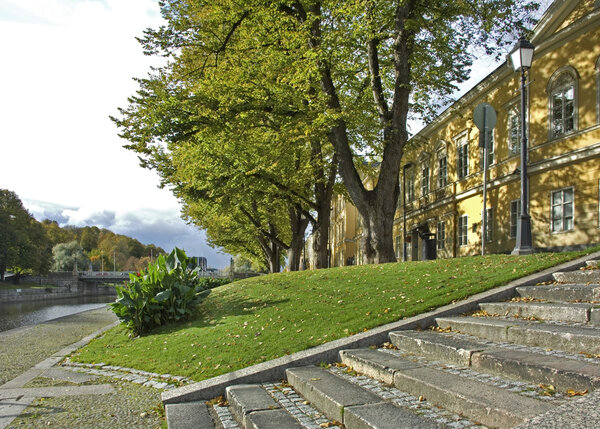 Embankment of the Aura river in Turku. Finland