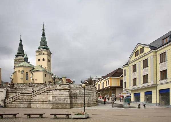 Kutsal Üçleme Katedrali. Zilina 'daki Andrej Hlinka Meydanı. Slovakya