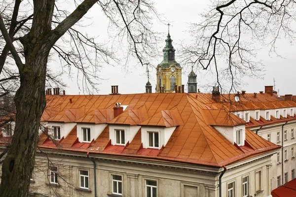 Střecha a bell tower v Przemysl. Polsko — Stock fotografie