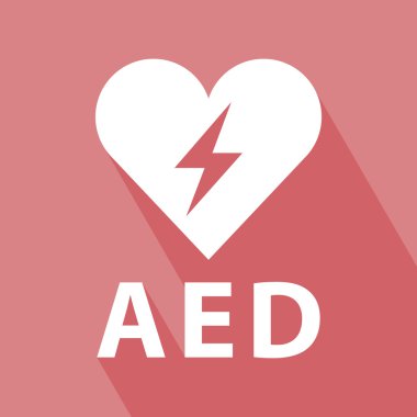 Defibrilatör simgesi üzerinde kırmızı