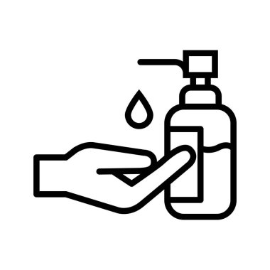 Alkol jeli ikonu. Beyaz arka planda el yıkama jeli ikonu. Vektör dezenfektan ve antiseptik alkol jeli sembolü. El dezenfektanı ve sembol.