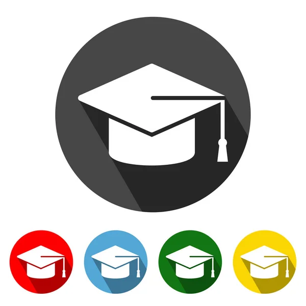 Graduation Cap Flat Style Icon Umbră Lungă Absolvire Cap Pictograma — Vector de stoc