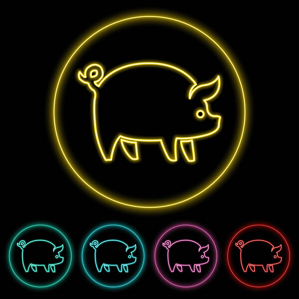 Pig icon vector illustration design element with four color variations. Pig Icon Neon Style. Pig Icon flat design. Vector illustration. All in a single layer. Elements for design.