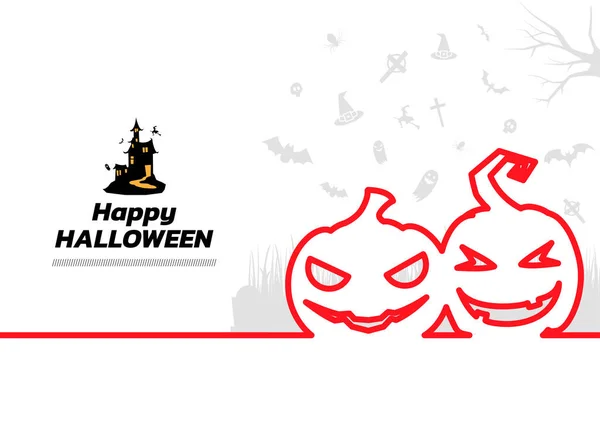 Linha Mínima Feliz Dia Das Bruxas Linha Mínima Halloween Elementos — Vetor de Stock