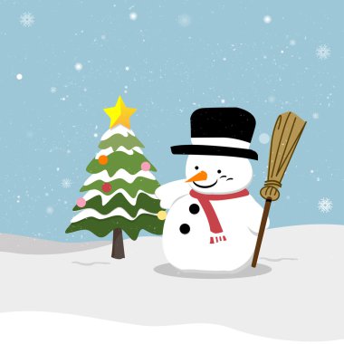 Yılbaşı ağacı olan kardan adam.