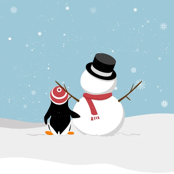 Snögubbe med pingvin — Stock vektor