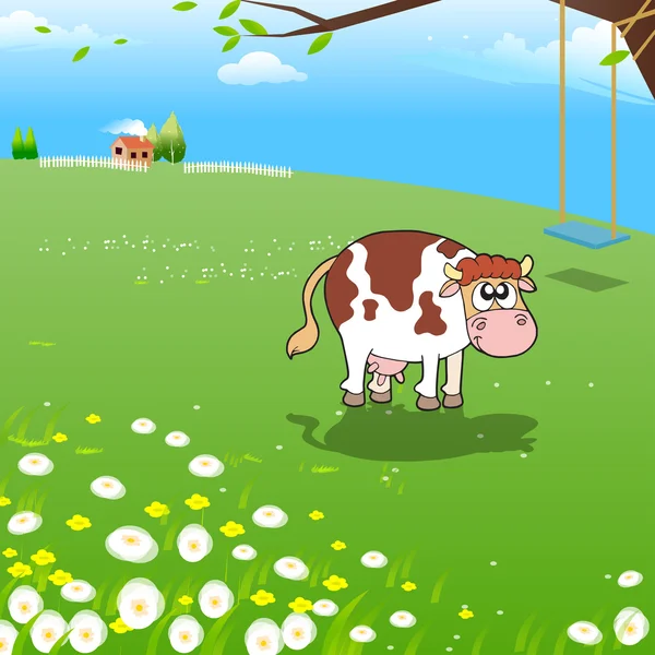 Krowa w gospodarstwie — Wektor stockowy
