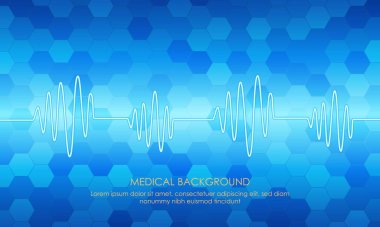 Acil durum ekokardiyografi görüntüsü. Mavi Parlayan Neon Kalp Nabzı. Kalp atışı. Şebeke ile Açık Mavi Arkaplan. Vektör İllüstrasyonu. Hepsi tek bir katmanda..