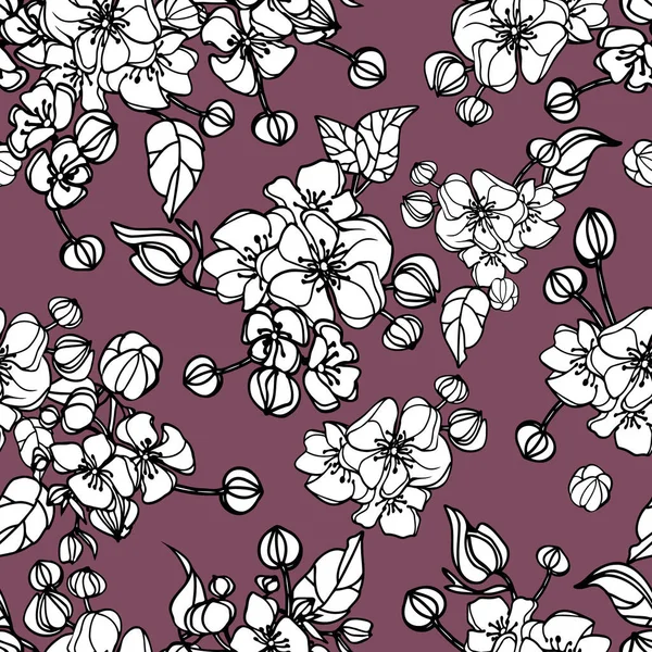 Patrón floral vintage sin costuras. Rosa oscuro y blanco. Estilo oriental. Ilustración vectorial art. Para textiles de diseño, papel, papel pintado. — Vector de stock