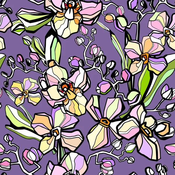 Seamless Pattern Orchids Vector Flowers Design Textiles Paper Wallpaper — Stock Vector