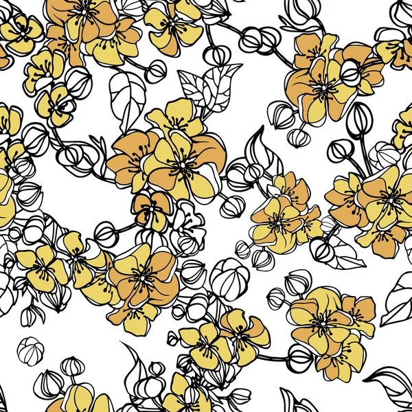 Floral vintage seamless pattern. Dark yellow and white. Oriental style. Vector illustration art. For design textiles, paper, wallpaper. — стоковый вектор