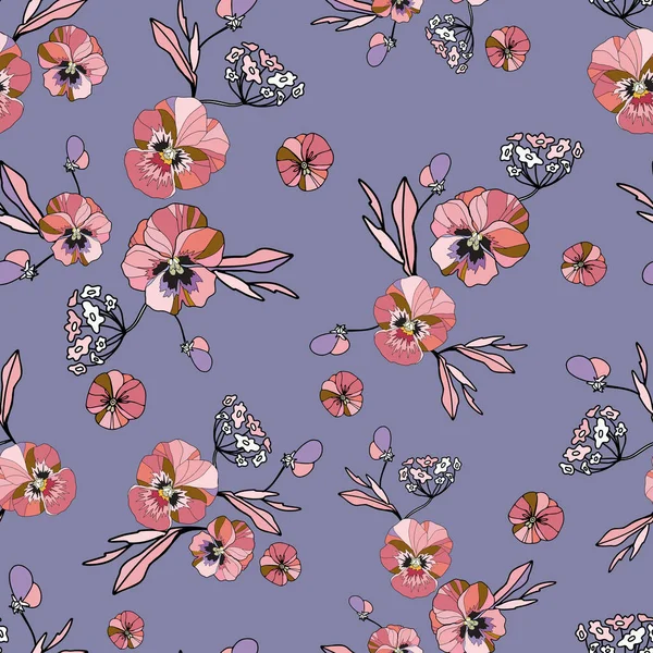 Vector Seamless Pattern Hand Drawing Wild Flowers Colorful Botanical Illustration — Vector de stock