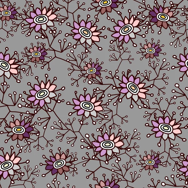 Lindo patrón en flor pequeña. Flores rosas pequeñas. Fondo gris. Patrón floral sin costuras. — Archivo Imágenes Vectoriales