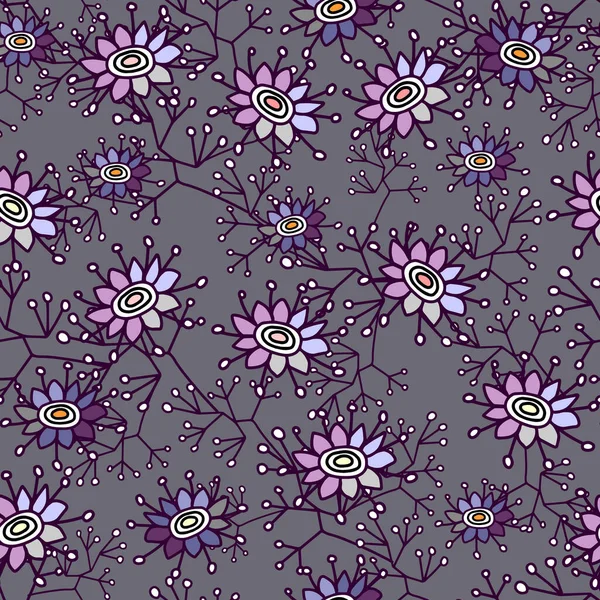 Lindo patrón sin costuras con pequeñas flores de primavera. Fondo gris oscuro. La elegante plantilla para estampados de moda. — Vector de stock