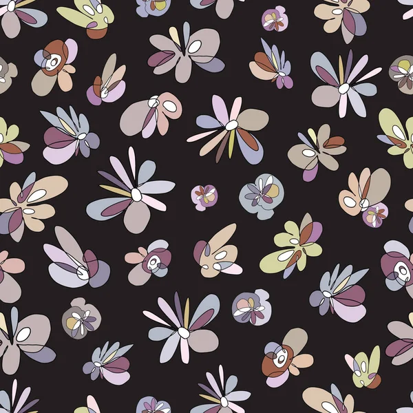 Fondo Sin Costuras Con Flores Orquídeas Mariposas Sobre Fondo Negro — Vector de stock