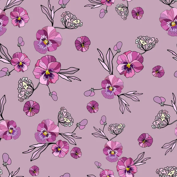 Motif Floral Sans Couture Avec Des Fleurs Pourpres Pansées Sur — Image vectorielle