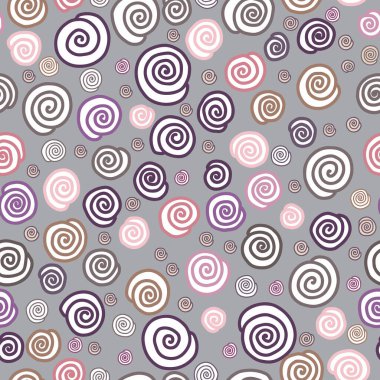 Kusursuz soyut arka plan ve stilize güller. Gri arkaplanda mor, pembe, sarı çiçekler.