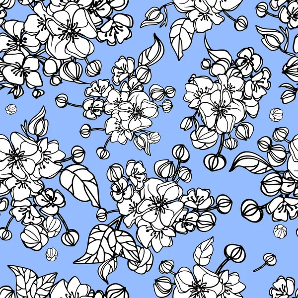 Patrón vintage simple. Fondo azul, adorno blanco de sus flores y hojas. La impresión es muy adecuada para textiles, pancartas y fondos de pantalla. Ilustración vectorial — Archivo Imágenes Vectoriales