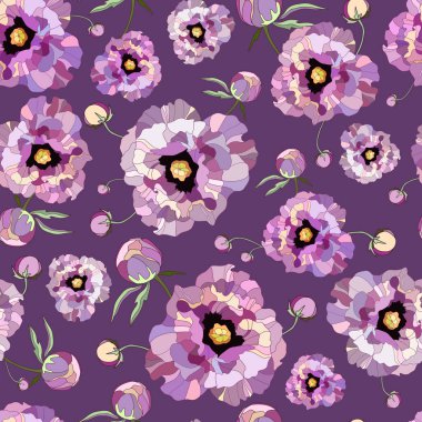 Pembe Şakayık ve Güller Arkaplanda, Kusursuz Yaz Suluboya Şablonu Çiçek açan Arkaplanda Vektör İllüzyonu